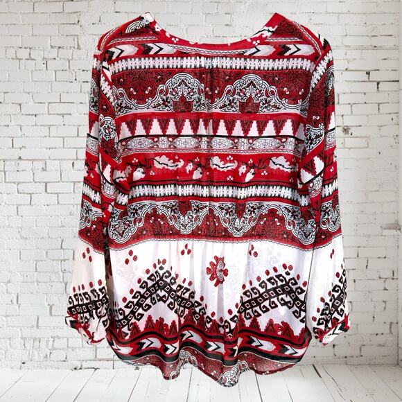 Tribal Brand Long Sleeved Sheer Blouse Sz 1X Womens Lightweight Western Vibe Fun - Picture 6 of 8